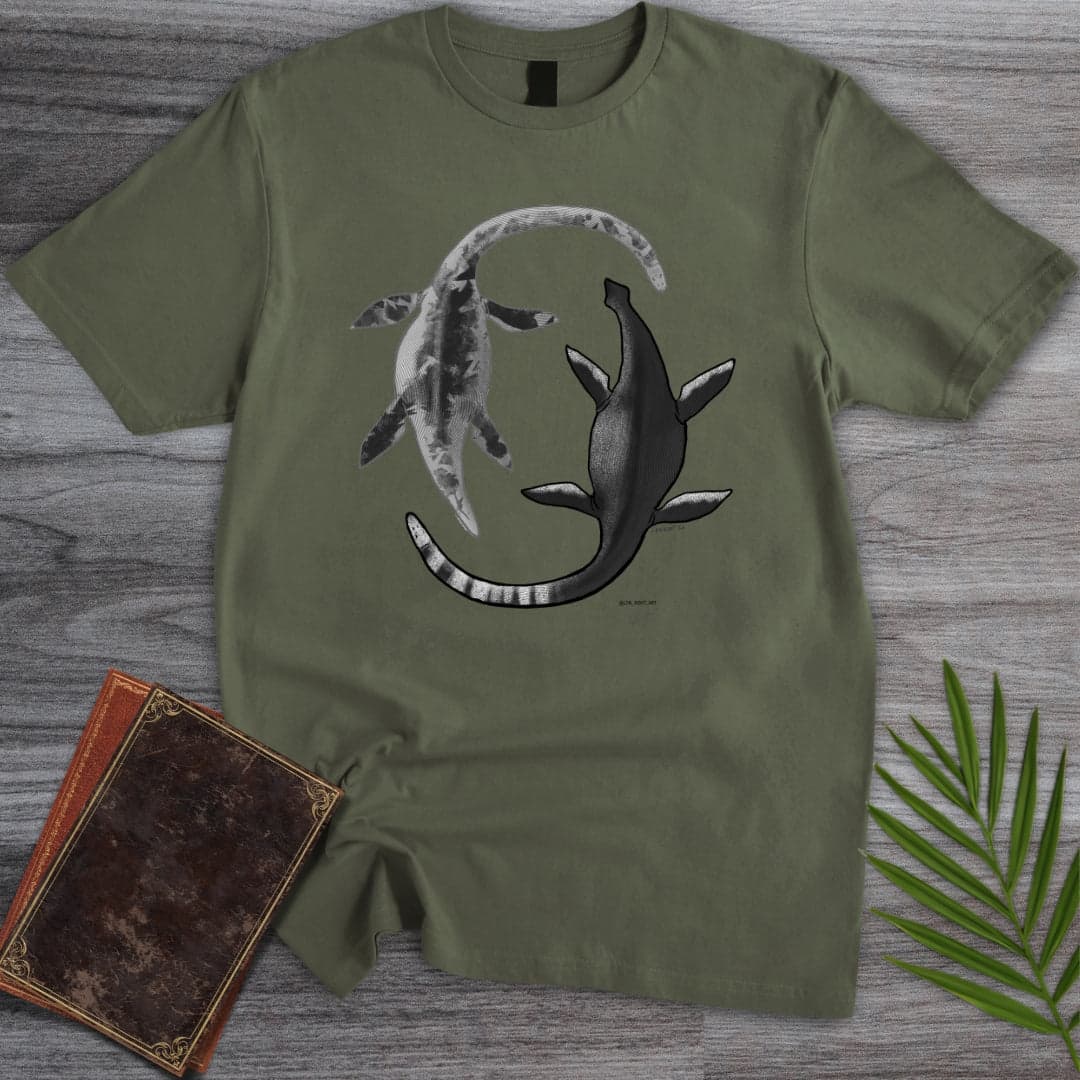 T-Shirt Military Green / S Yin-Yang Plesiosaurs T-Shirt (ldn_rdnt_art)