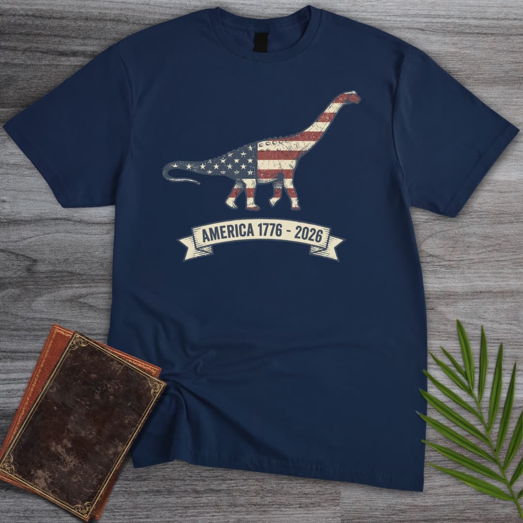 T-Shirt Navy / S American Flag Brachiosaurus Americas 250th T-Shirt