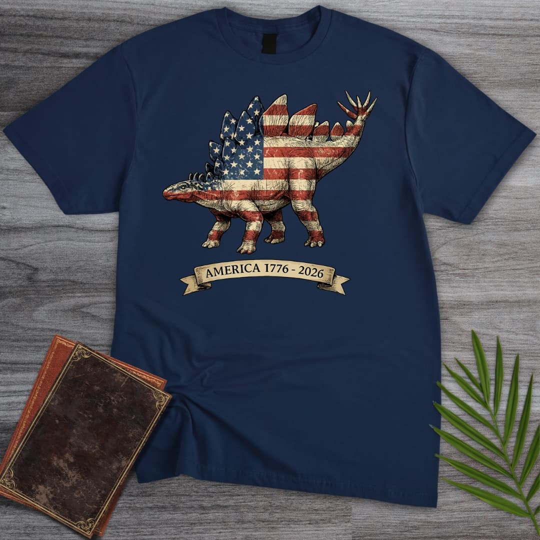 T-Shirt Navy / S Americas 250Th Spangled Spiketail Stegosaurus T-Shirt