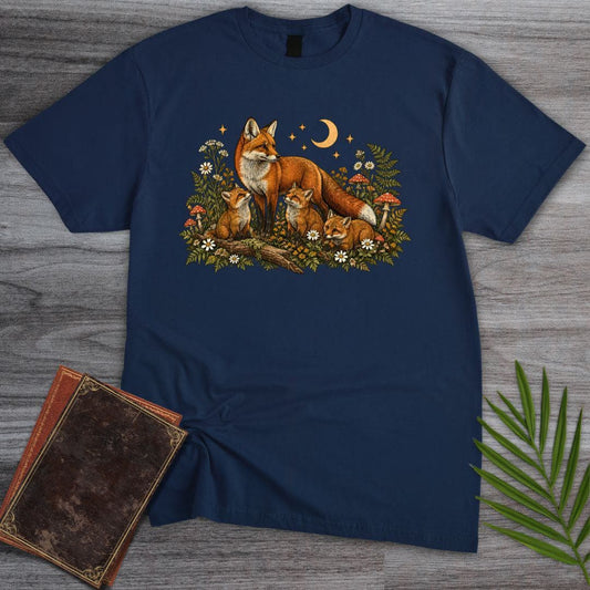 T-Shirt Navy / S Cottagecore Fox Family T-Shirt