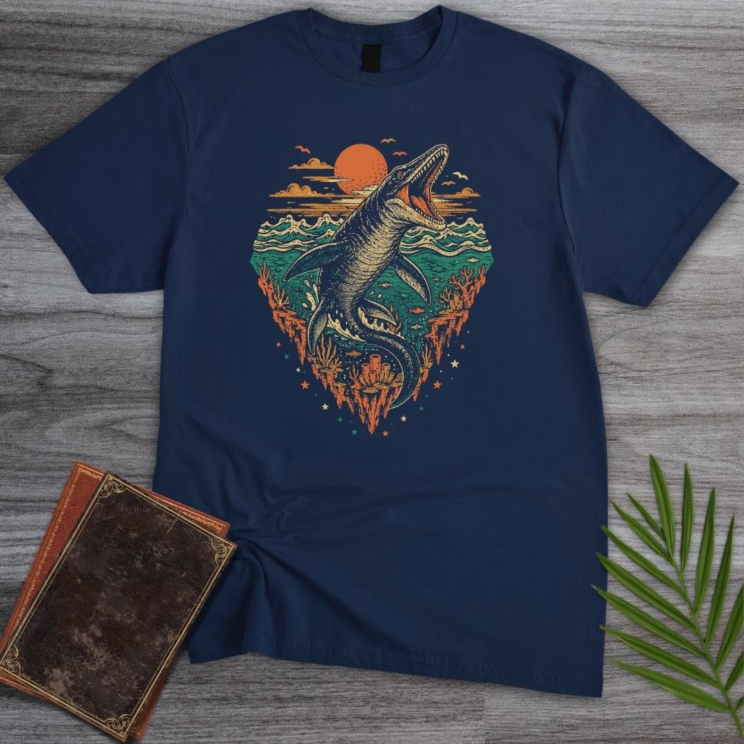 T-Shirt Navy / S Cretaceous Sunset Ocean Mosasaur T-Shirt