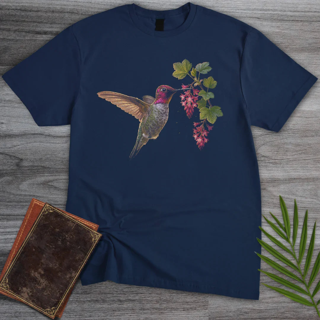 T-Shirt Navy / S Currant Blossom Hummingbird T-Shirt