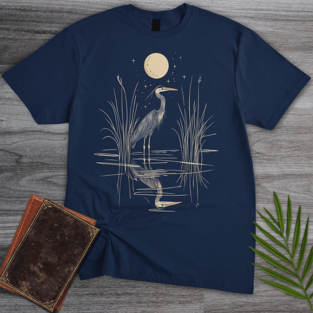 T-Shirt Navy / S Moonlight Great Blue Heron T-Shirt
