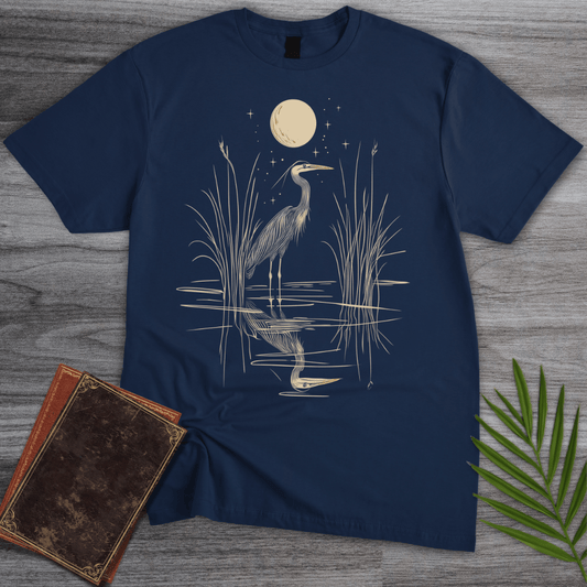 T-Shirt Navy / S Moonlight Great Blue Heron T-Shirt