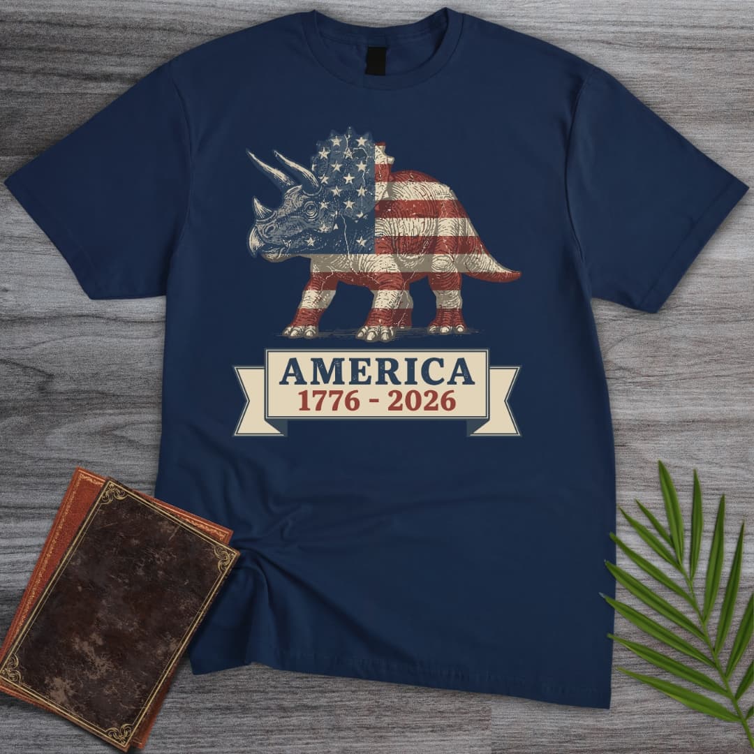 T-Shirt Navy / S Patriotic Triceratops Americas 250th T-Shirt