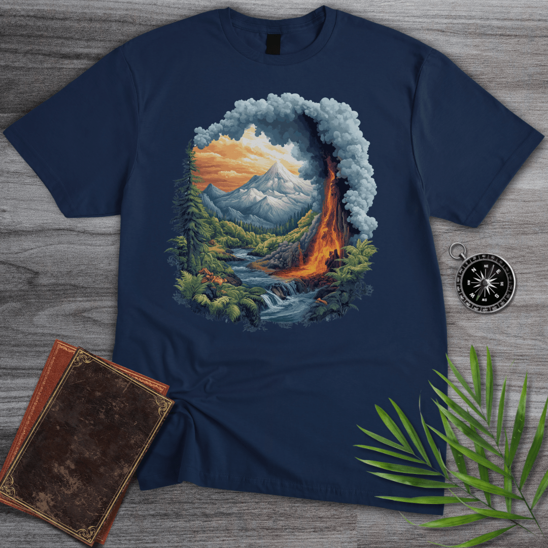 T-Shirt Navy / S Primordial Volcano Mountain Valley T-Shirt