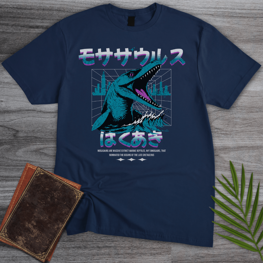 T-Shirt Navy / S Retro Wave 90's Mosasaurus T-Shirt