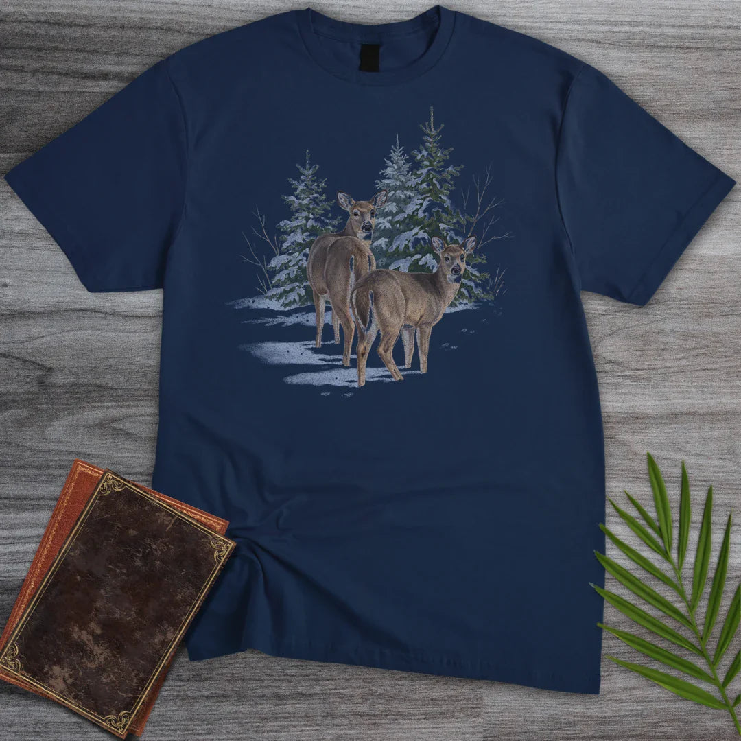 T-Shirt Navy / S Snowfall Whitetail Deer T-Shirt