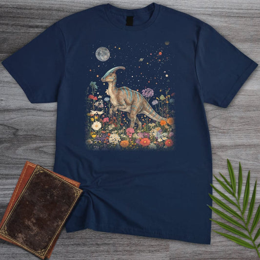 T-Shirt Navy / S Vintage Floral Parasaurolophus T-Shirt
