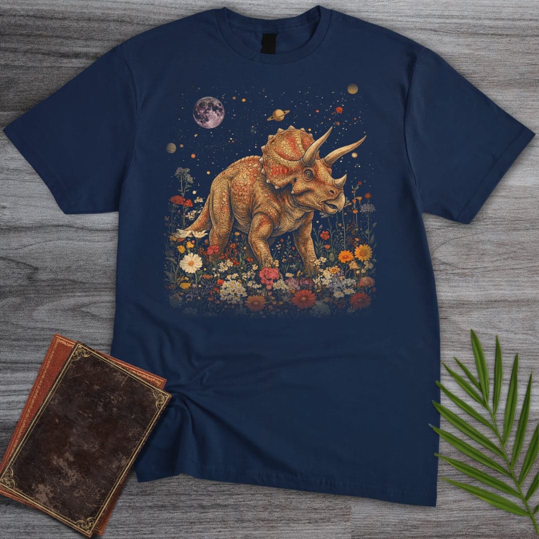 T-Shirt Navy / S Vintage Floral Triceratops T-Shirt