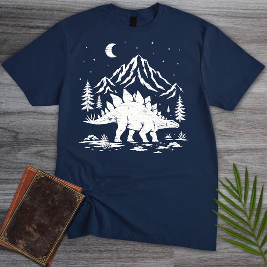 T-Shirt Navy / S Woodcut Stegosaurus Moon T-Shirt