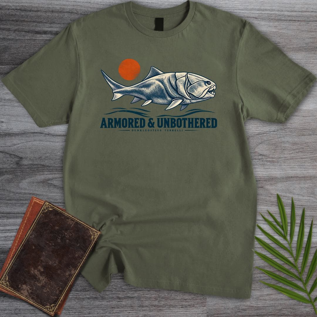 T-Shirt S / Military Green Armored & Unbothered – Vintage Dunkleosteus T-Shirt