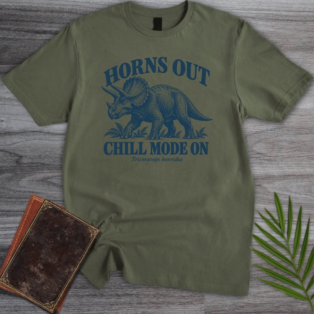 T-Shirt S / Military Green Horns Out Triceratops T-Shirt
