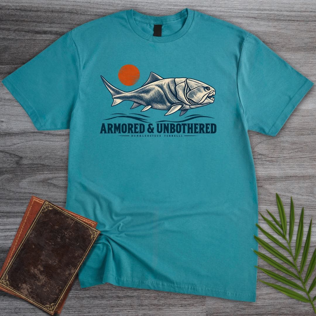 T-Shirt S / Tropical Blue Armored & Unbothered – Vintage Dunkleosteus T-Shirt