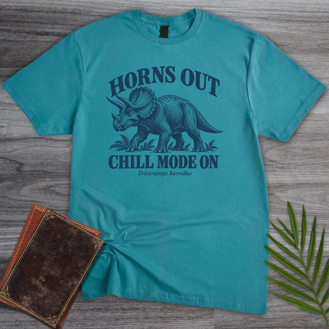 T-Shirt S / Tropical Blue Horns Out Triceratops T-Shirt