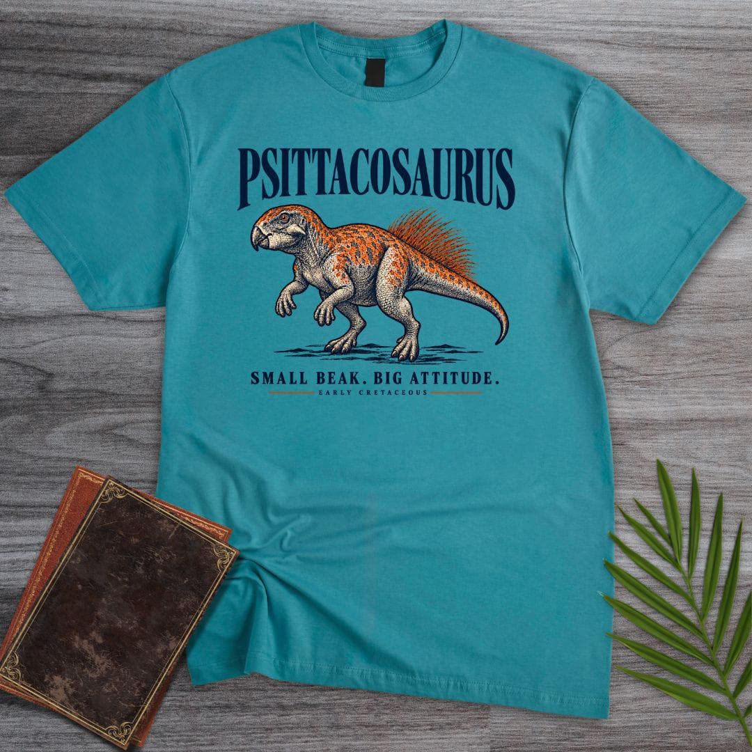 T-Shirt S / Tropical Blue Psittacosaurus Small Beak Big Attitude T-Shirt