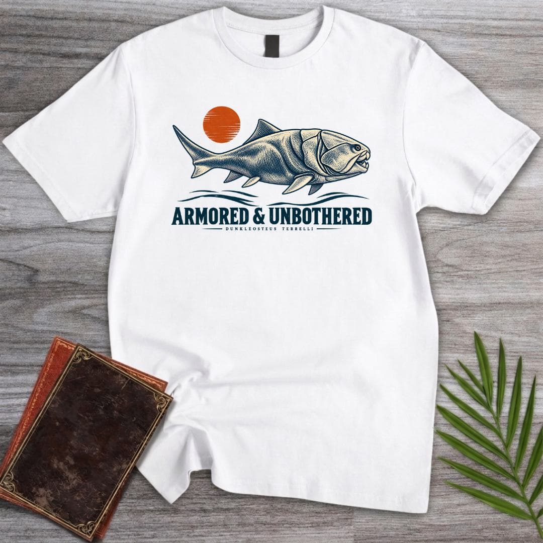 T-Shirt S / White Armored & Unbothered – Vintage Dunkleosteus T-Shirt