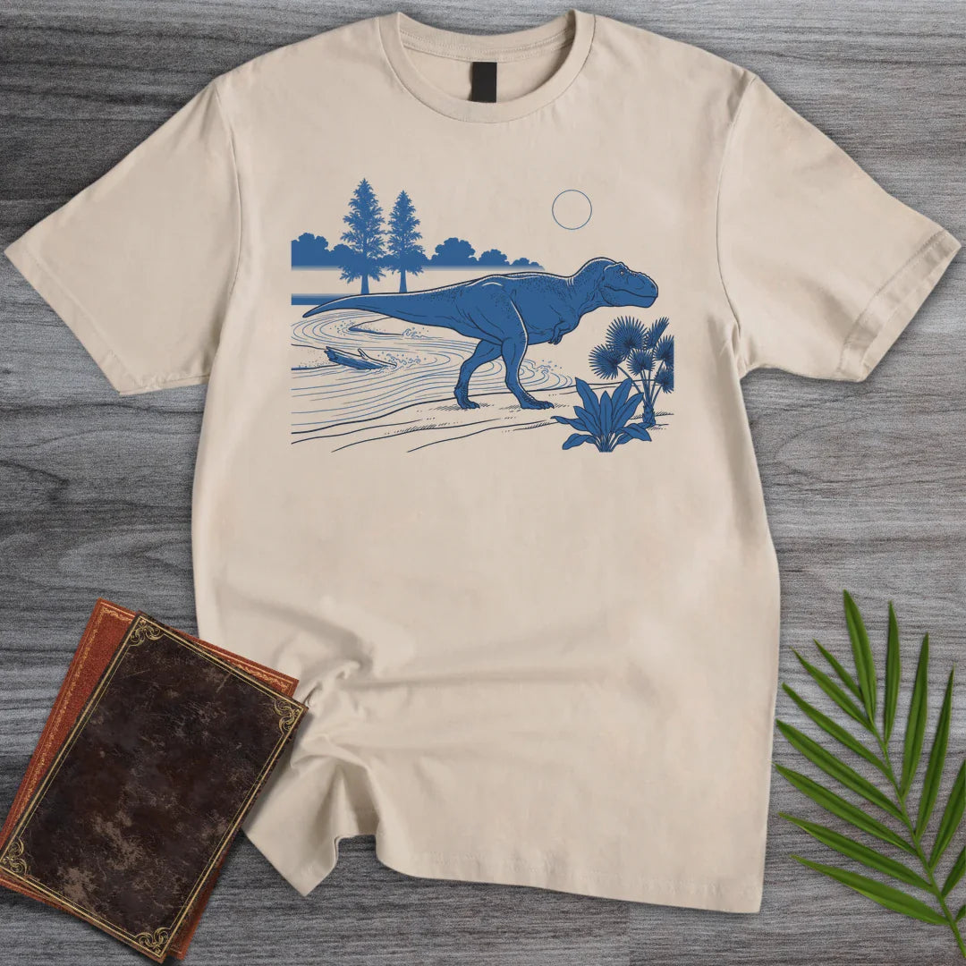 T-Shirt Sand / M Blue Woodblock T-Rex T-Shirt