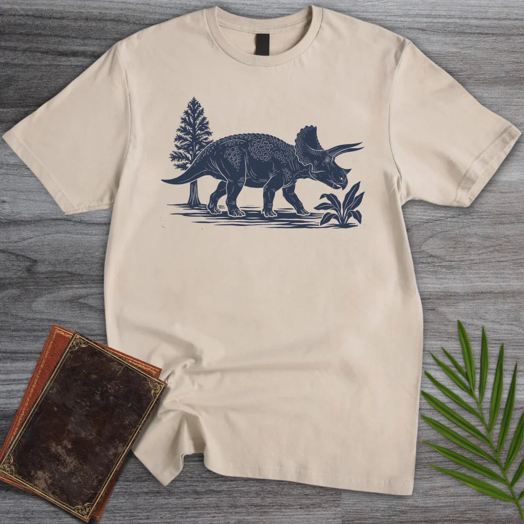 T-Shirt Sand / M Linocut Triceratops T-Shirt