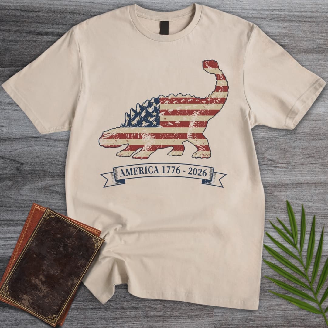 T-Shirt Sand / S American Flag Ankylosaurus Americas 250th T-Shirt