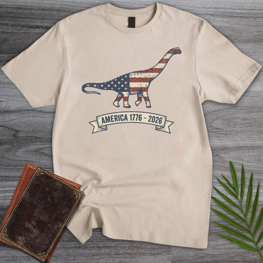 T-Shirt Sand / S American Flag Brachiosaurus Americas 250th T-Shirt