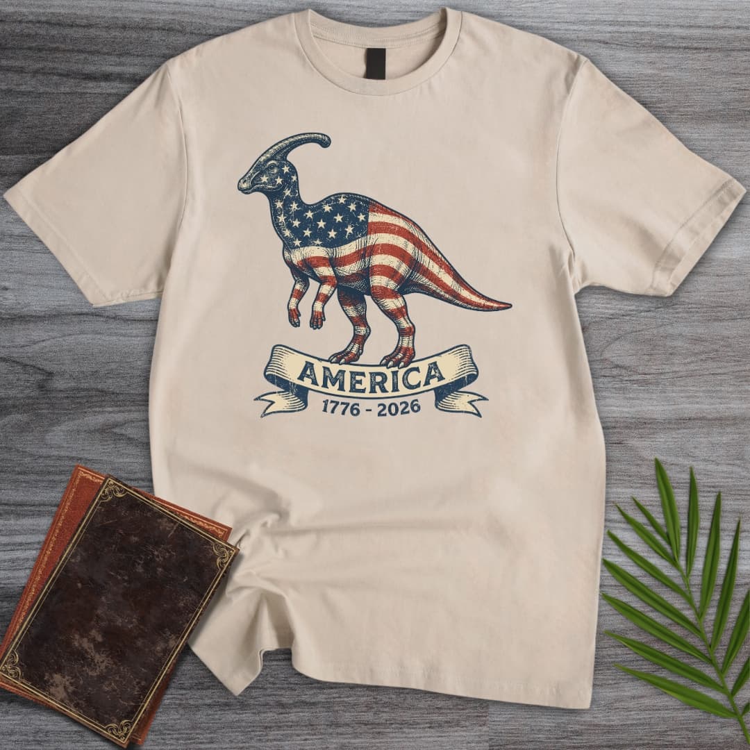 T-Shirt Sand / S Americas 250th Freedom Crest Parasaurolophus T-Shirt
