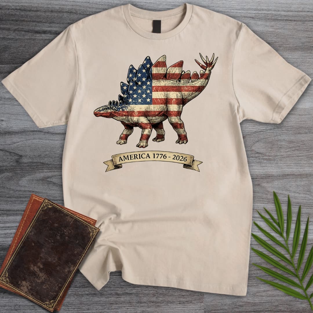 T-Shirt Sand / S Americas 250Th Spangled Spiketail Stegosaurus T-Shirt