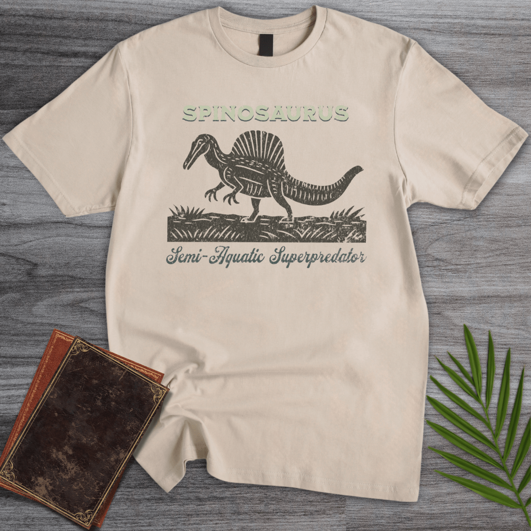 T-Shirt Sand / S Distressed Vintage Spinosaurus Linocut T-Shirt