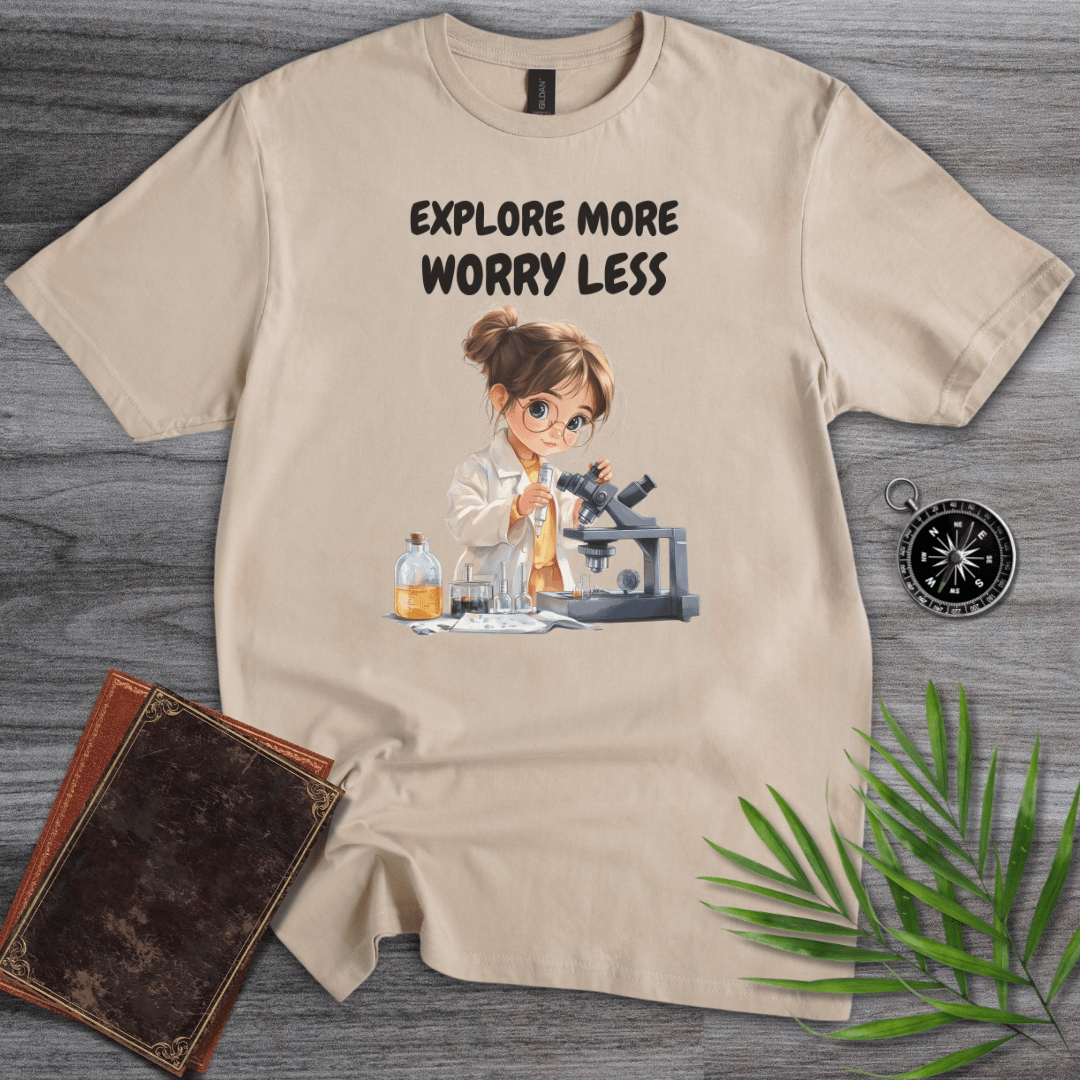 T-Shirt Sand / S Explore More, Worry Less Science T-Shirt