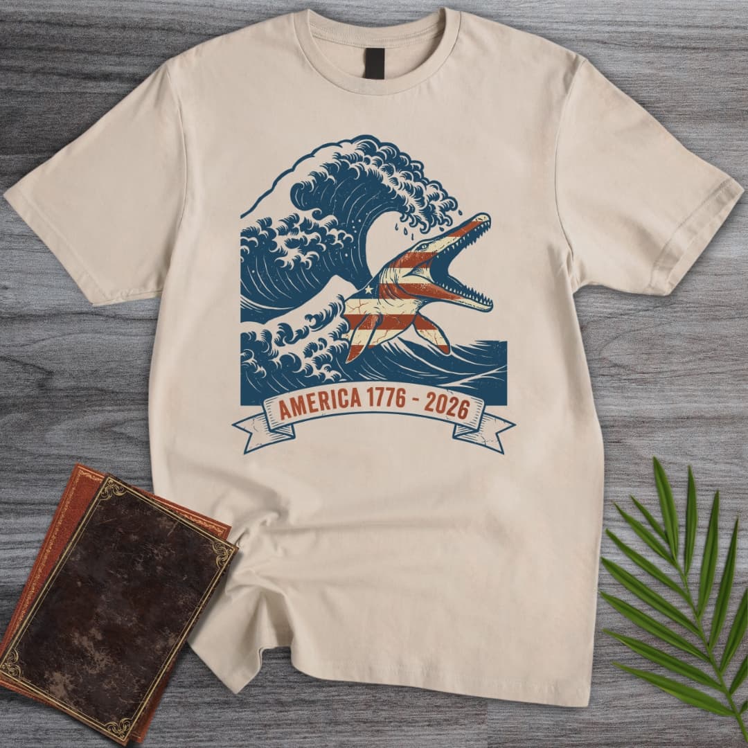T-Shirt Sand / S Great Wave Mosasaur Americas 250th