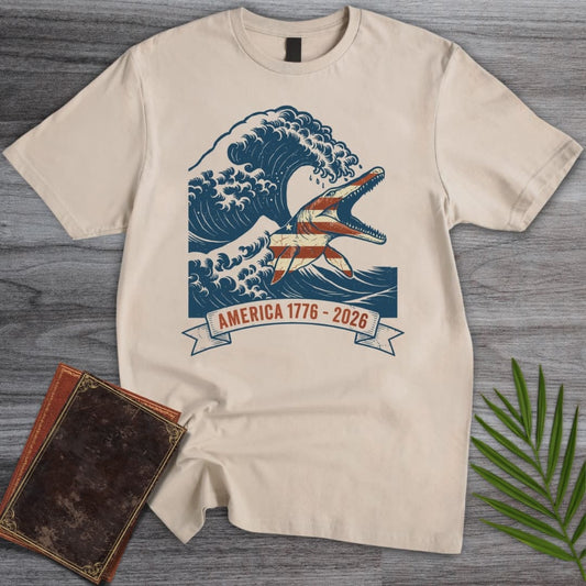 T-Shirt Sand / S Great Wave Mosasaur Americas 250th