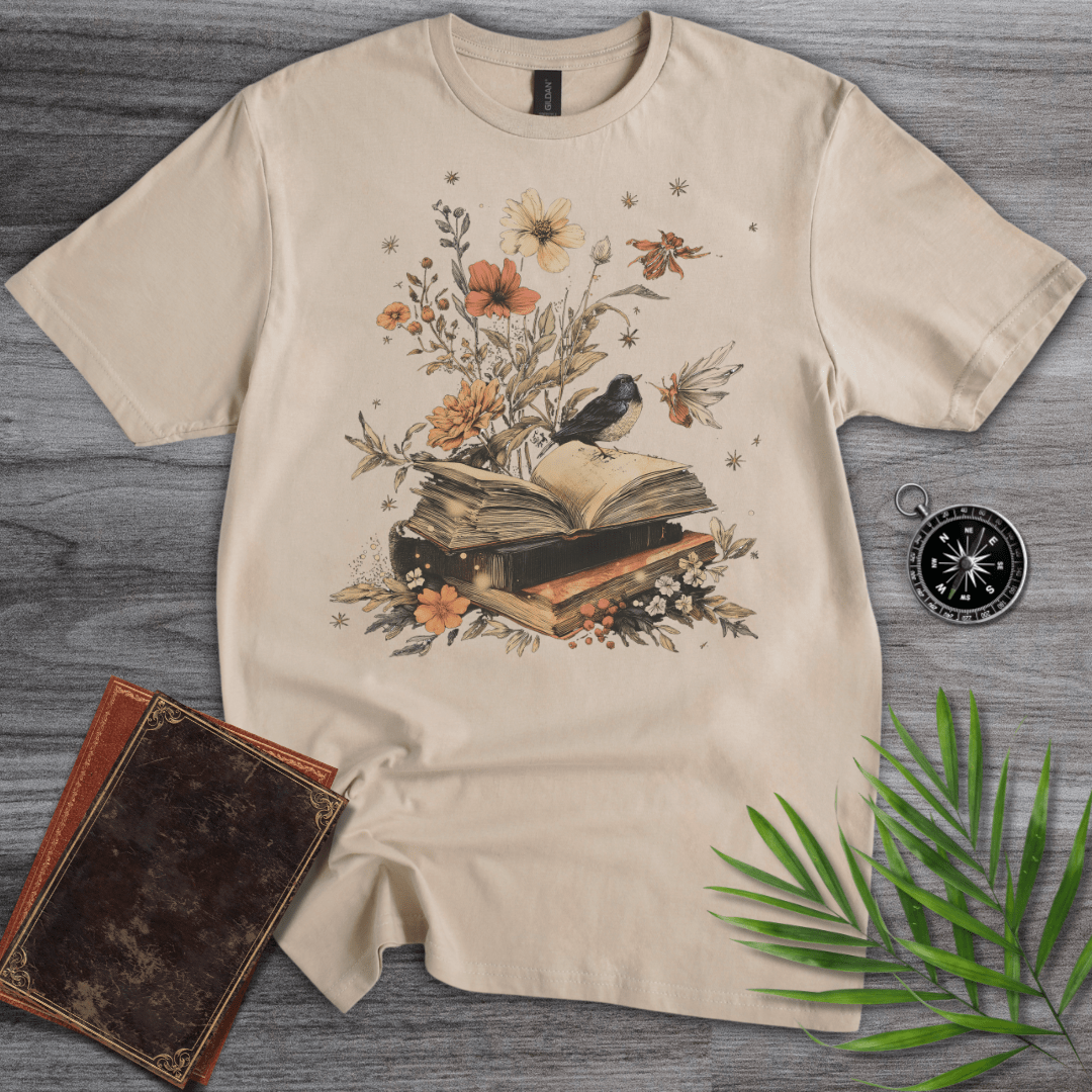 T-Shirt Sand / S Imagining Nature: Vintage Bird & Book T-Shirt