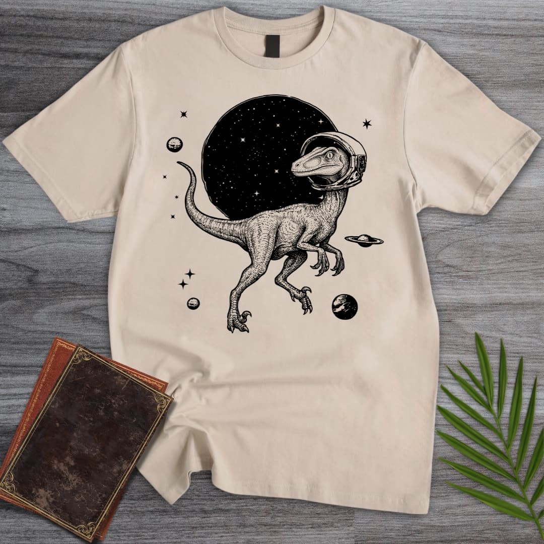 T-Shirt Sand / S Intelligent Troodon in Space T-Shirt