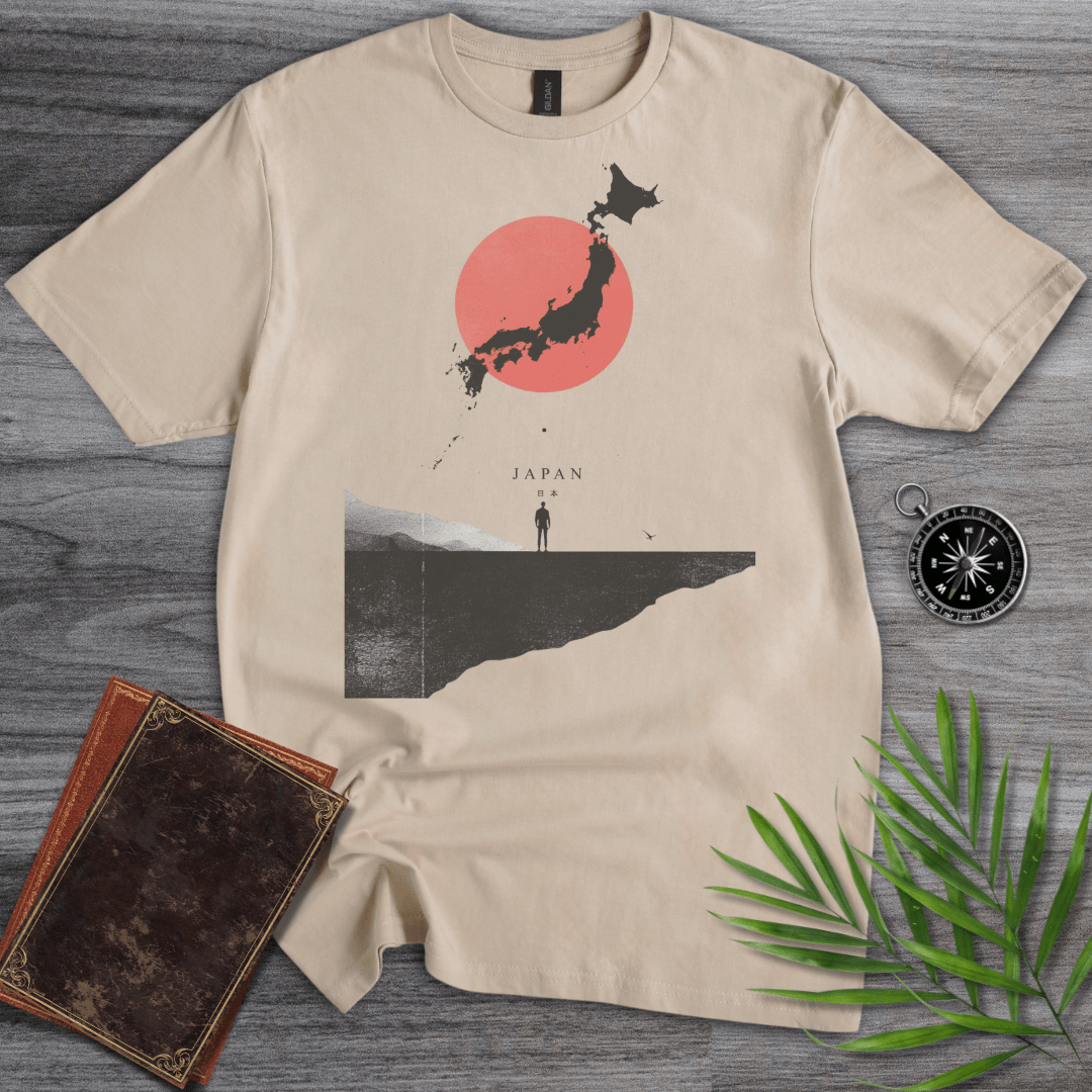 T-Shirt Sand / S Japan, Minimalist Flag & Map Graphic T-Shirt