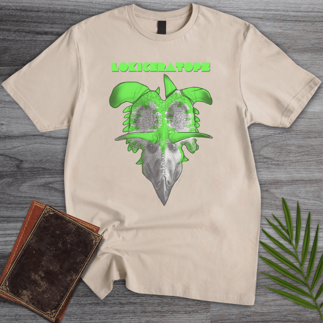 T-Shirt Sand / S Lokiceratops Centrosaurine Ceratopsian T-Shirt (palaeoden_art)