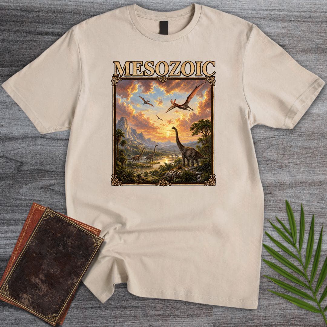 T-Shirt Sand / S Mesozoic Dinosaur Landscape T-Shirt