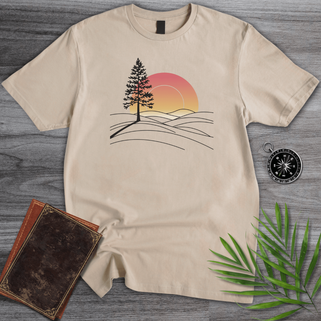 T-Shirt Sand / S Minimalist Pine Sunset Line art T-Shirt