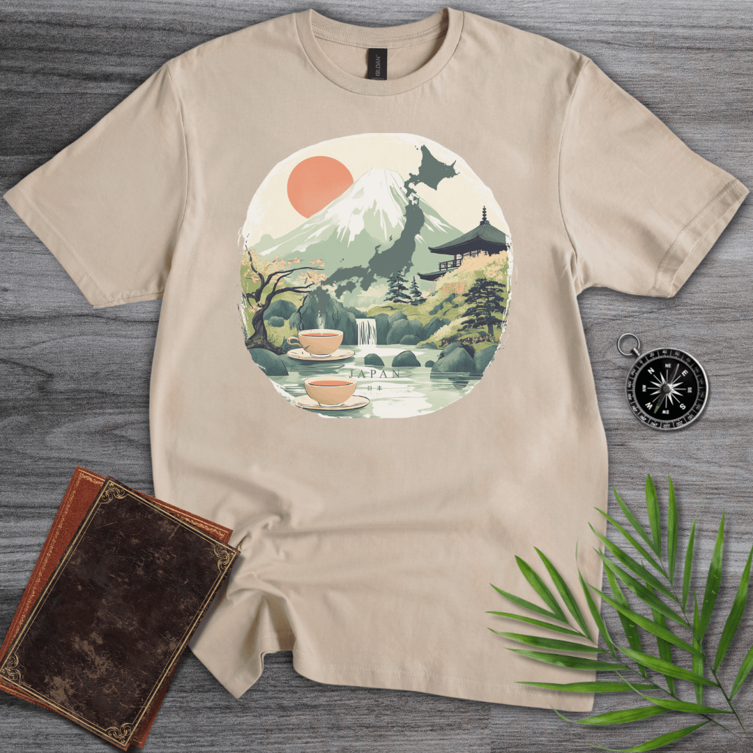 T-Shirt Sand / S Mount Fuji Japan Map Graphic T-Shirt