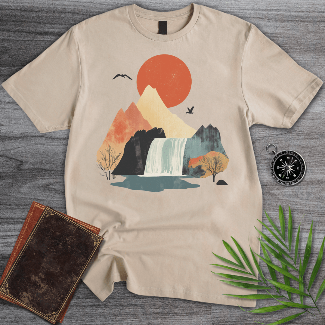 T-Shirt Sand / S Mountain Waterfall Serenity T-Shirt