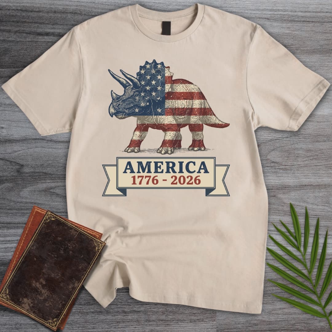 T-Shirt Sand / S Patriotic Triceratops Americas 250th T-Shirt