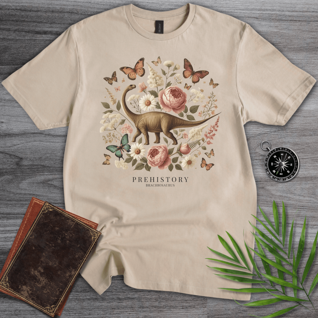 T-Shirt Sand / S Prehistory Brachiosaurus Flower & Nature T-Shirt