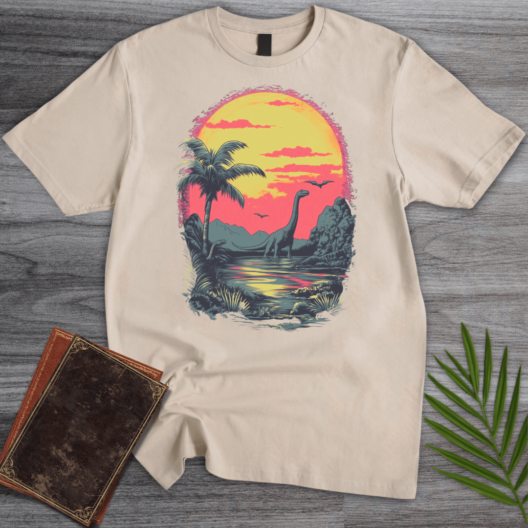 T-Shirt Sand / S Retro Sunset 1980's Brachiosaurus T-Shirt