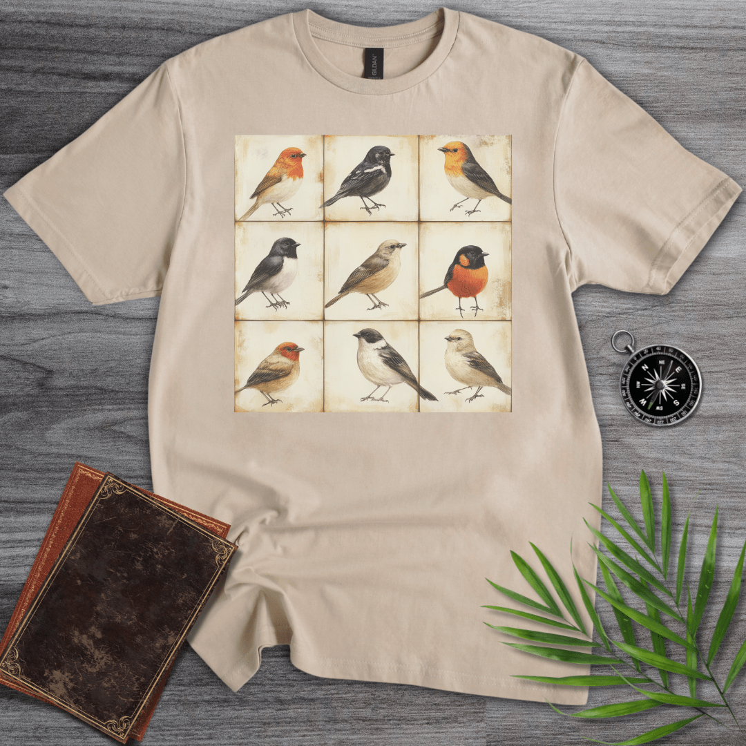 T-Shirt Sand / S Simple Bird Species Grid T-Shirt