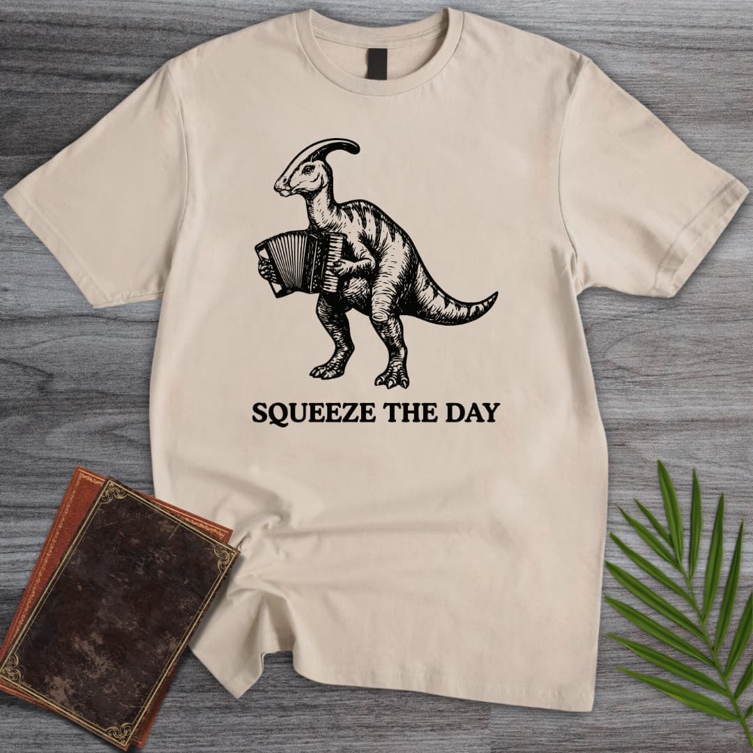 T-Shirt Sand / S Squeeze The Day Accordion Dino T-Shirt