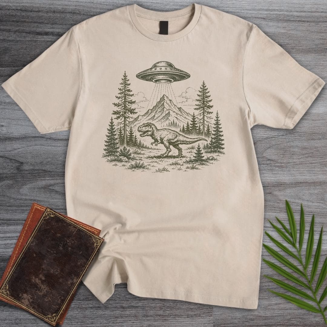 T-Shirt Sand / S T.rex Prehistroic UFO Visit T-Shirt