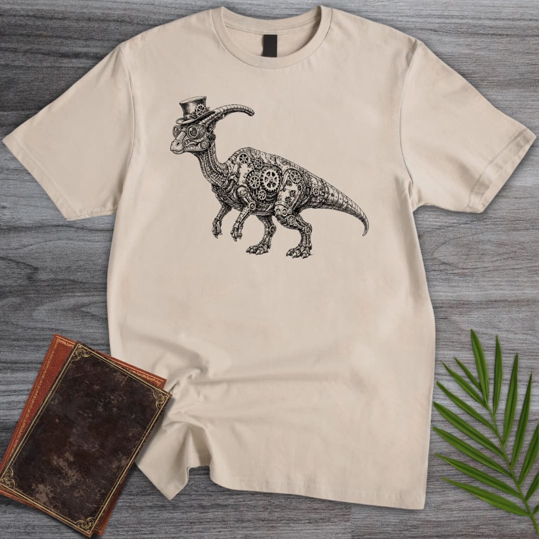 T-Shirt Sand / S Vintage Parasaurolophus Steampunk T-Shirt