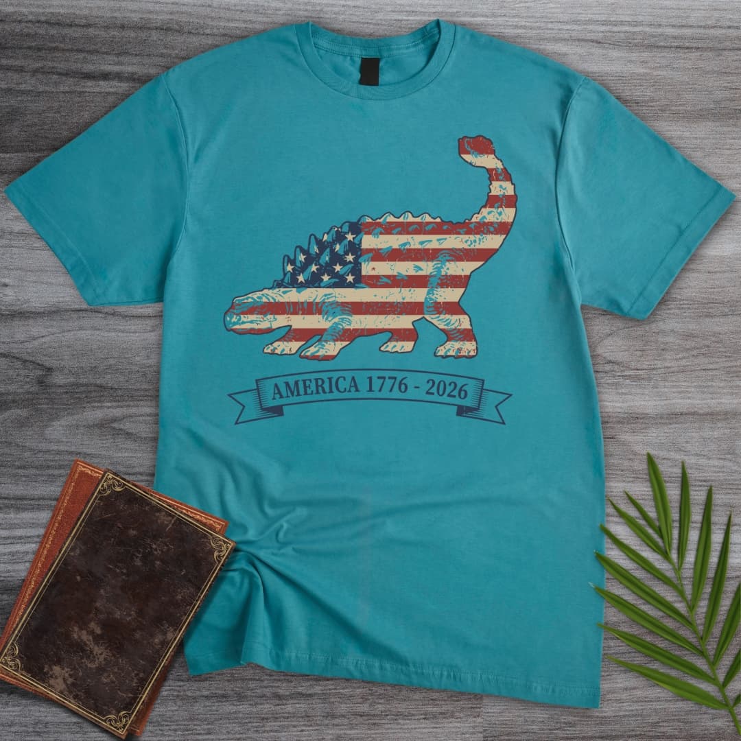 T-Shirt Tropical Blue / S American Flag Ankylosaurus Americas 250th T-Shirt