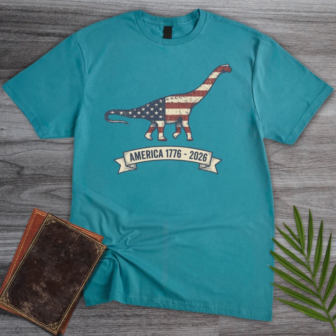 T-Shirt Tropical Blue / S American Flag Brachiosaurus Americas 250th T-Shirt