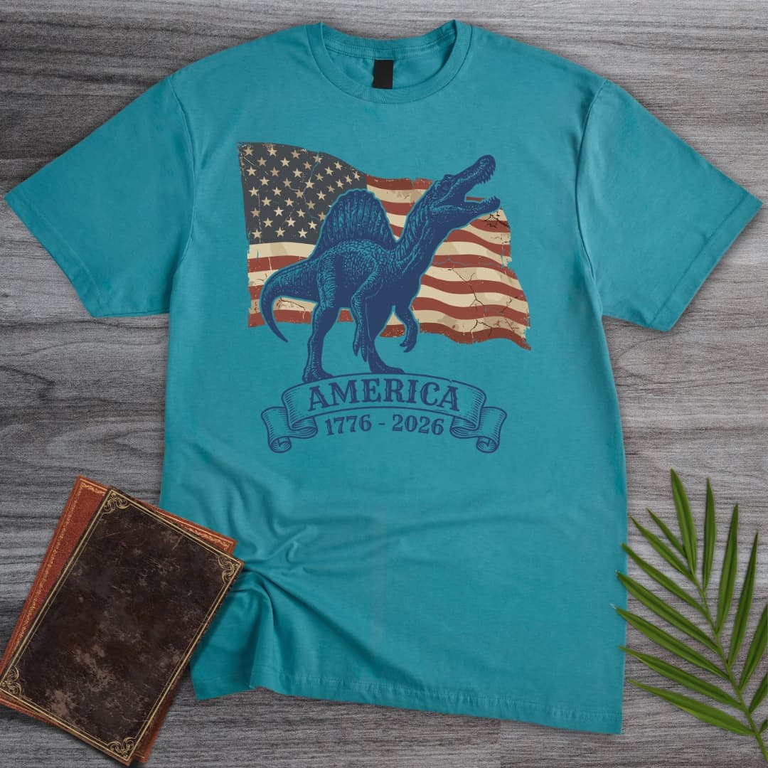 T-Shirt Tropical Blue / S American Flag Spinosaurus Americas 250th T-Shirt