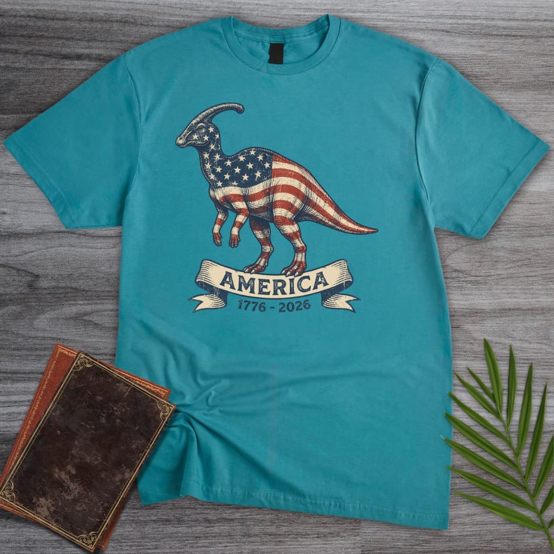 T-Shirt Tropical Blue / S Americas 250th Freedom Crest Parasaurolophus T-Shirt